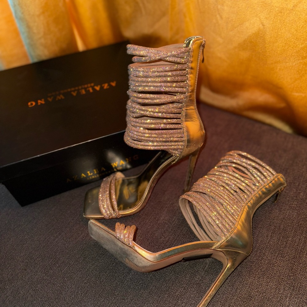 Silver Rhinestone Bling Heels Azalea Wang CICELY EMBELLISHED GLADIATOR SANDALS - Picture 3 of 5